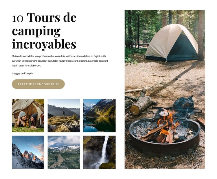 Des excursions de camping incroyables Maquette de site Web