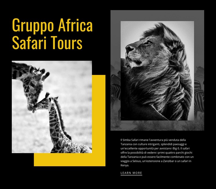 Viaggi safari tour Mockup del sito web