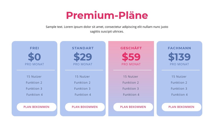 Premium-Hosting-Pläne Landing Page