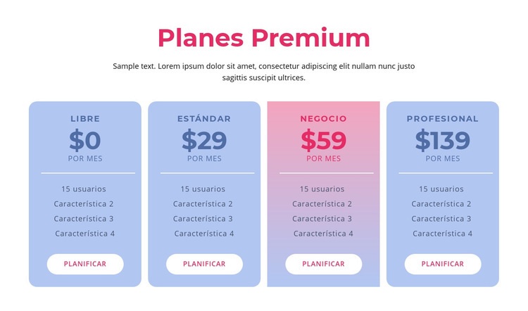 Planes de hosting premium Página de destino