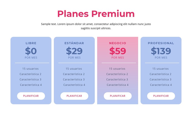 Planes de hosting premium Plantilla CSS
