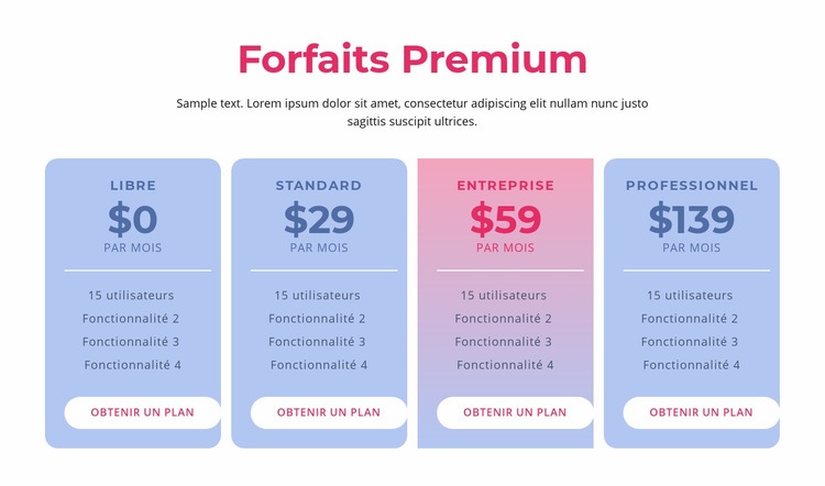 Forfaits d'hébergement premium Créateur de site Web HTML