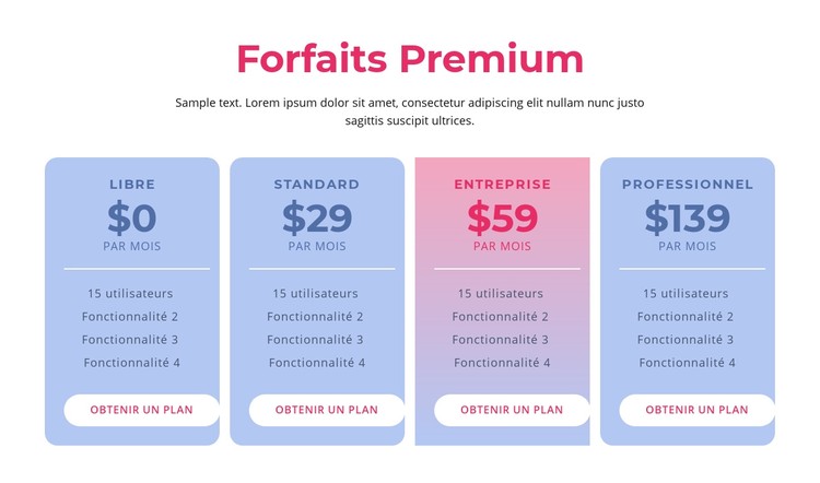 Forfaits d'hébergement premium Modèle CSS