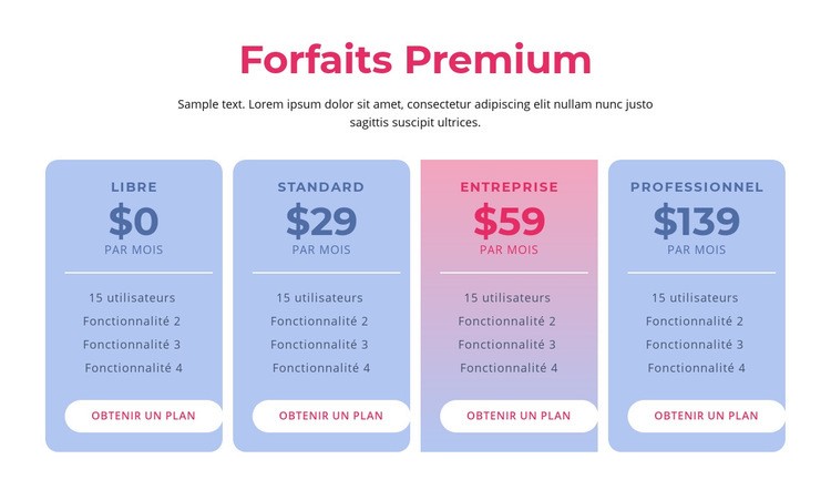 Forfaits d'hébergement premium Modèle