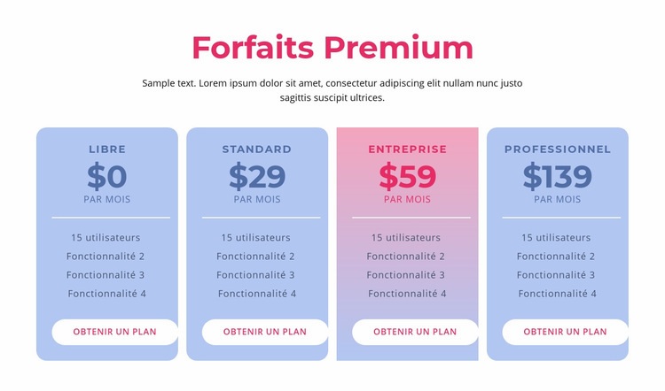 Forfaits d'hébergement premium Page de destination