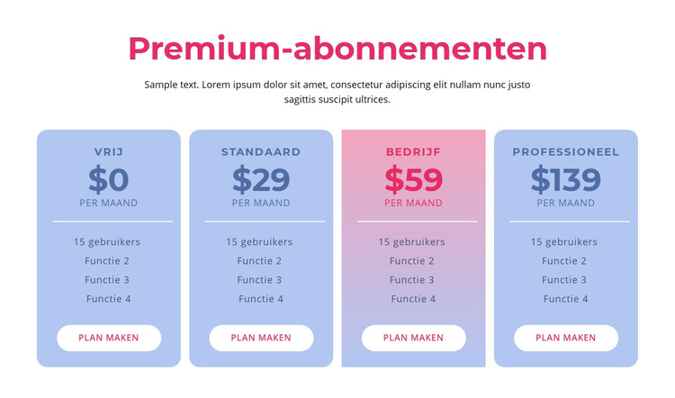 Premium hostingplannen Website sjabloon