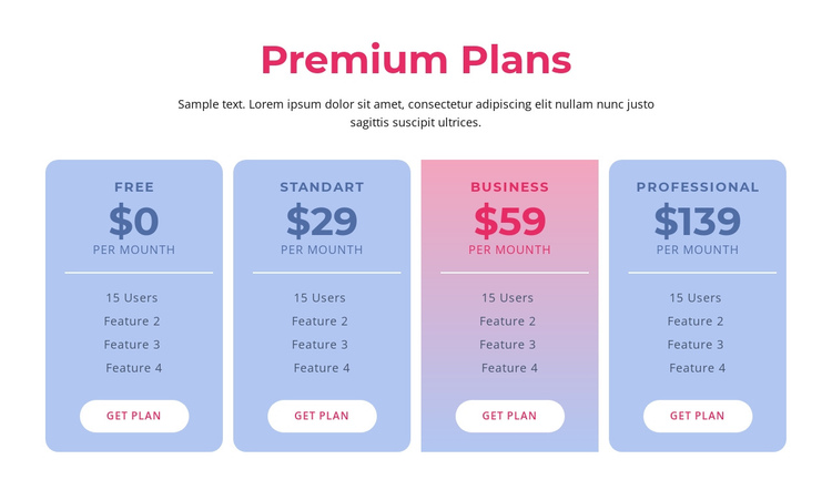 Premium hosting plans One Page Template