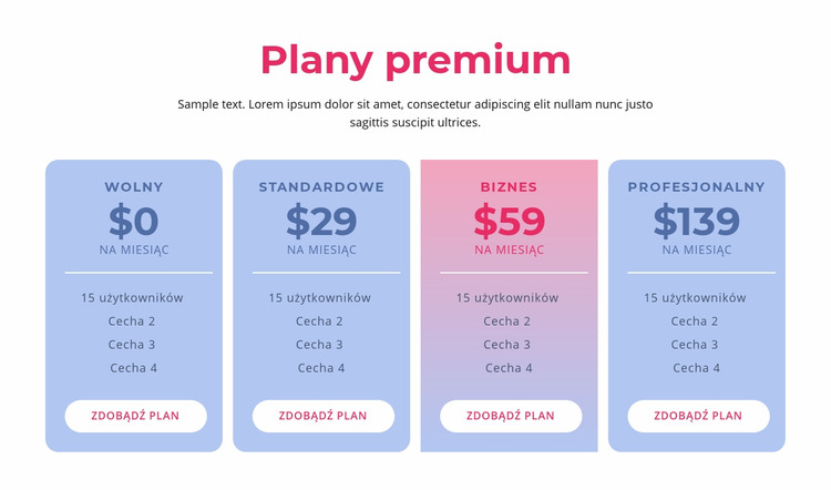Plany hostingowe premium Szablon Joomla