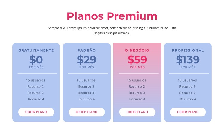 Planos de hospedagem premium Template CSS