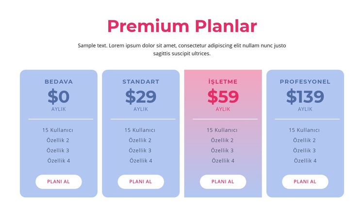 Premium barındırma planları Açılış sayfası