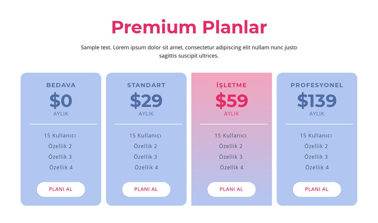 Premium barındırma planları HTML Şablonu