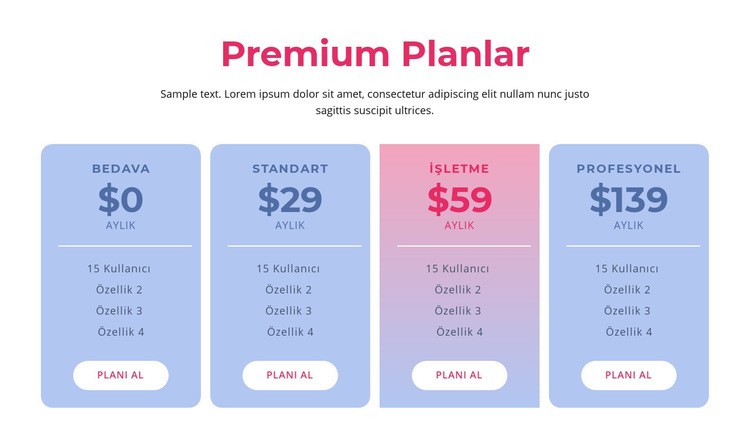 Premium barındırma planları Bir Sayfa Şablonu