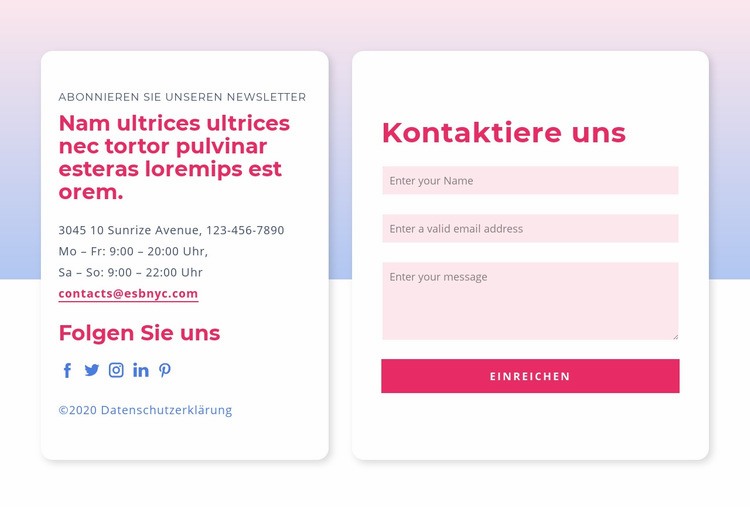 Kontaktformular mit Farbverlauf Landing Page