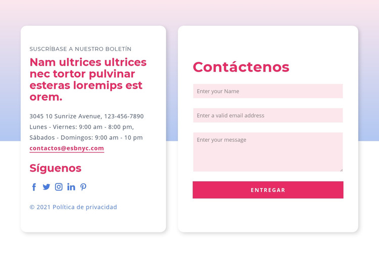 Formulario de contacto con degradado Plantilla HTML