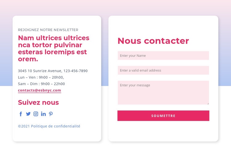 Formulaire de contact avec dégradé Modèle