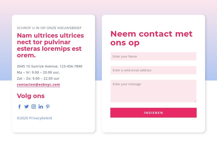 Contactformulier met verloop Bestemmingspagina