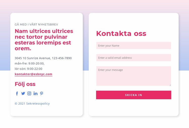 Kontaktformulär med gradient CSS -mall