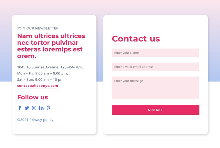 Contact form with gradient Template