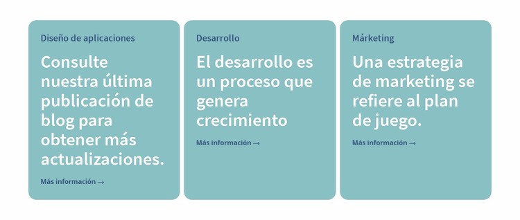 3 columnas con texto Página de destino