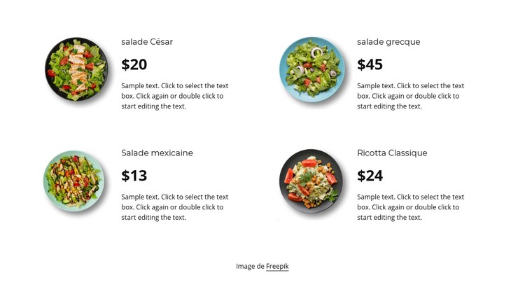 Quatre salades Modèle CSS
