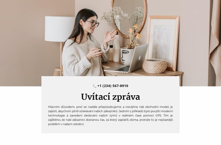 Uvítací zpráva a telefon Šablona