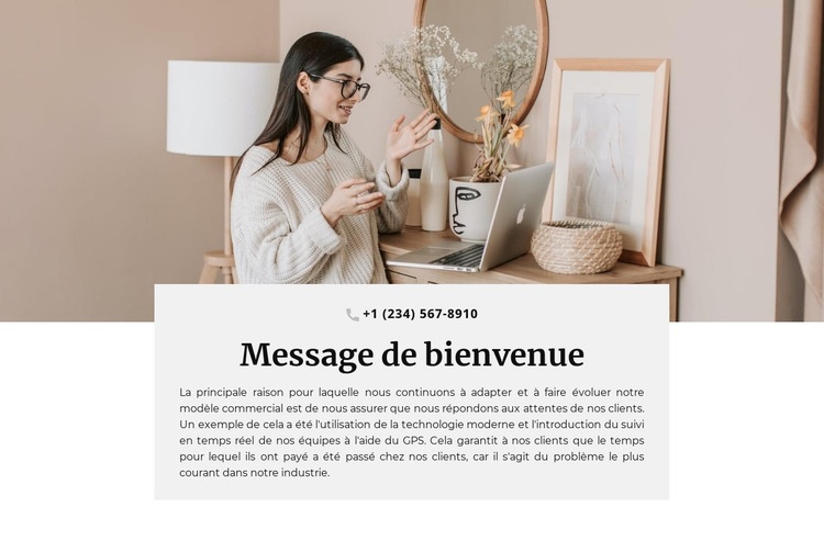 Message de bienvenue et téléphone Créateur de site Web HTML