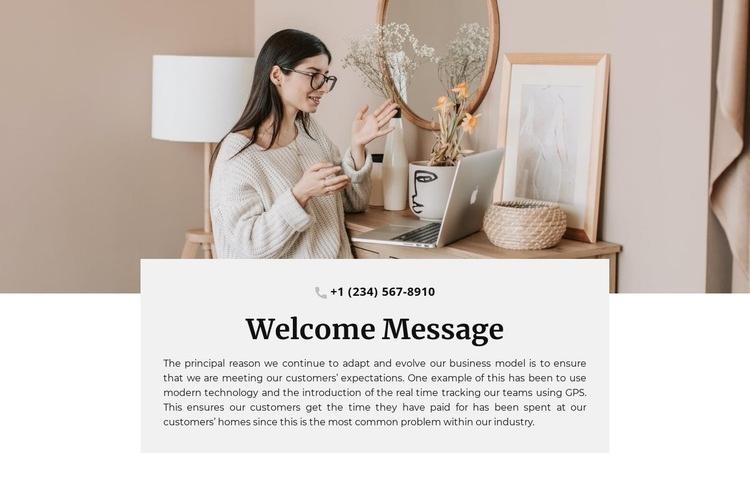 Welcome message and phone Homepage Design