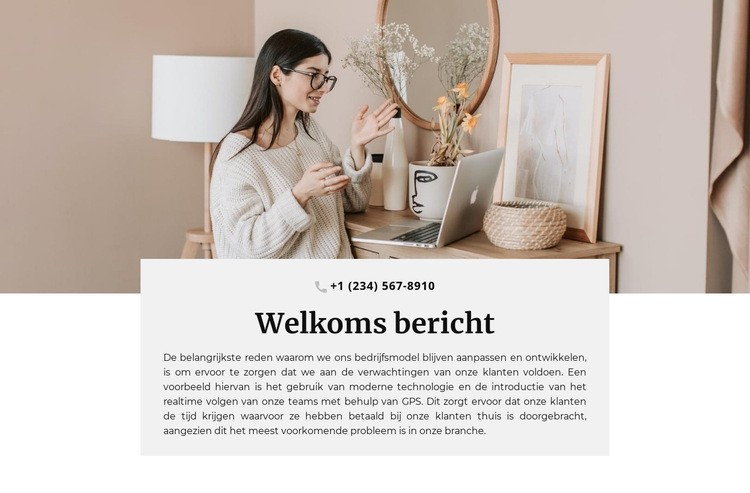 Welkomstbericht en telefoon Website ontwerp