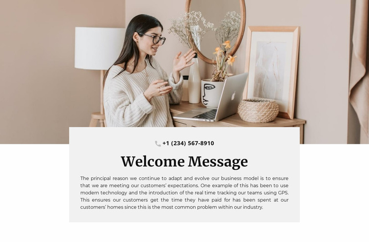 Welcome message and phone Website Mockup