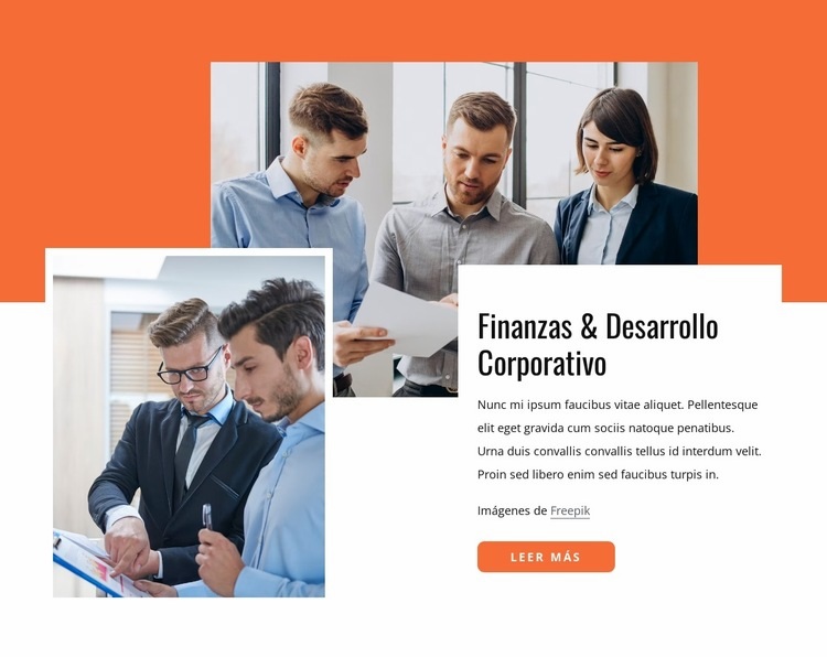 Finanzas y desarrollo corporativo Maqueta de sitio web