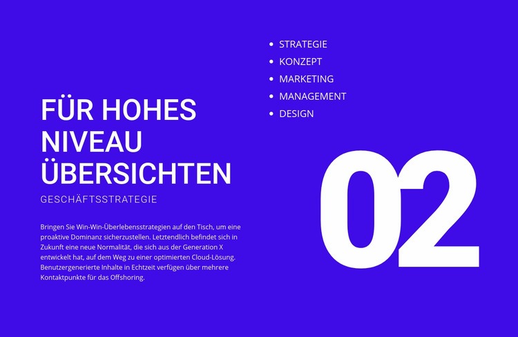 Für Übersichten auf hoher Ebene Landing Page