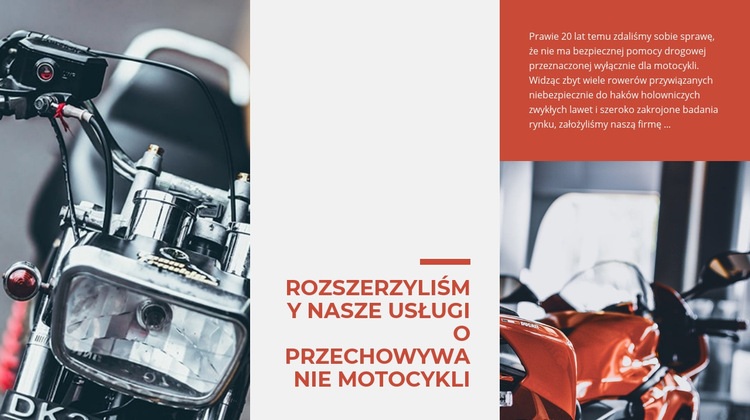 Usługi Przechowywanie motocykli Makieta strony internetowej