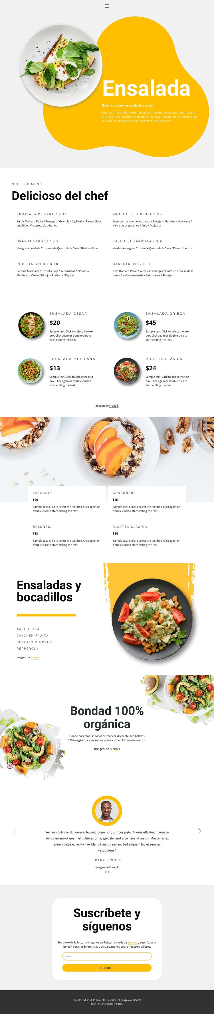 Alimentos orgánicos saludables Creador de sitios web HTML