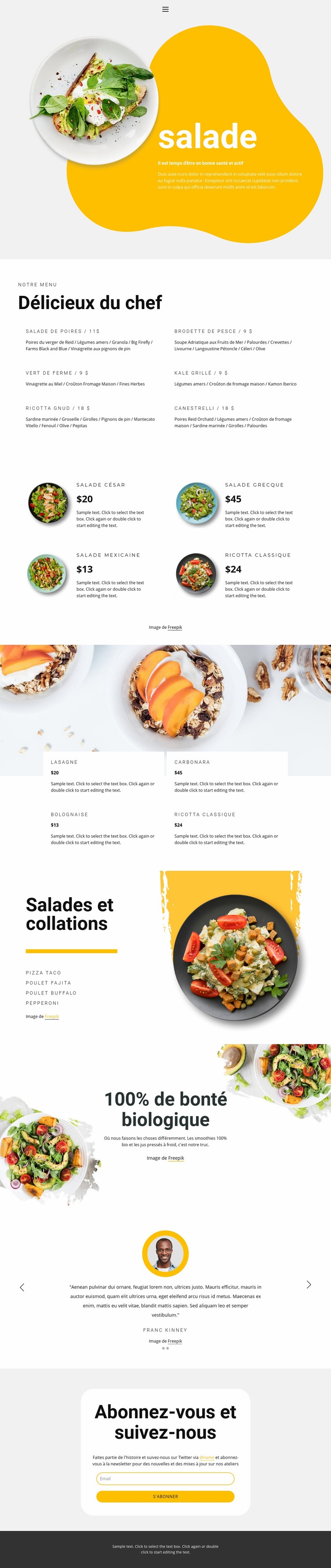 Aliments biologiques sains Page de destination