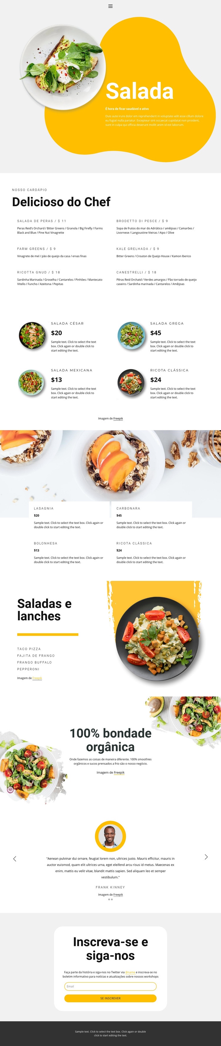 Comida orgânica saudável Landing Page