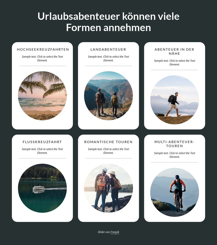 Urlaubsabenteuer können viele Formen annehmen Website-Vorlage