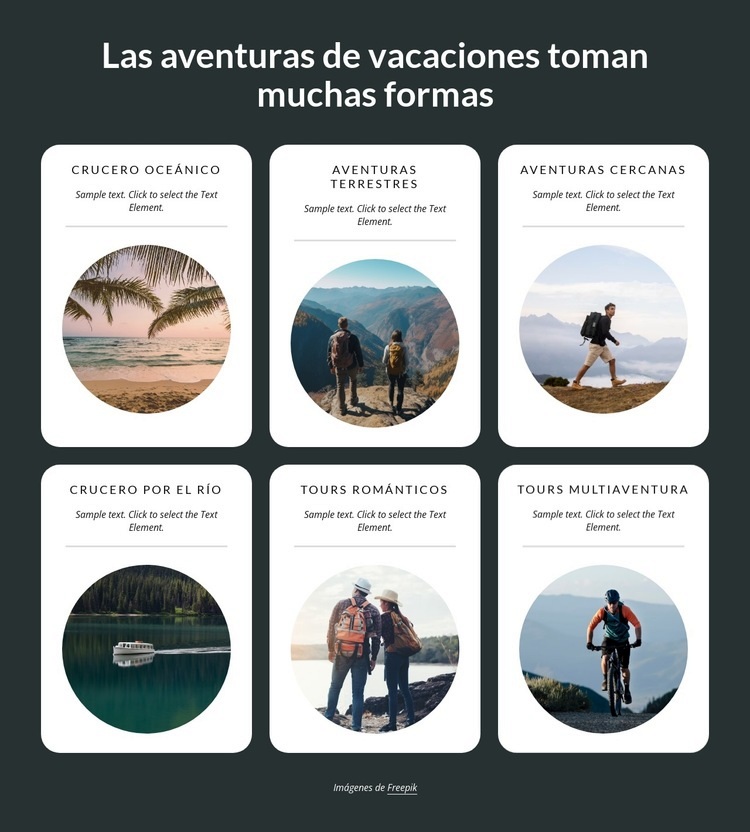 Las aventuras de vacaciones toman muchas formas Maqueta de sitio web