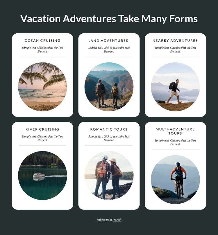 A vakációs kalandoknak sokféle formája van Html Weboldal készítő