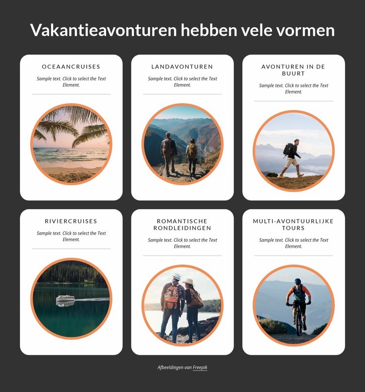 Vakantie-avonturen kunnen vele vormen aannemen Website ontwerp