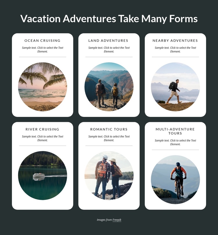 Vacation adventures takes many forms One Page Template