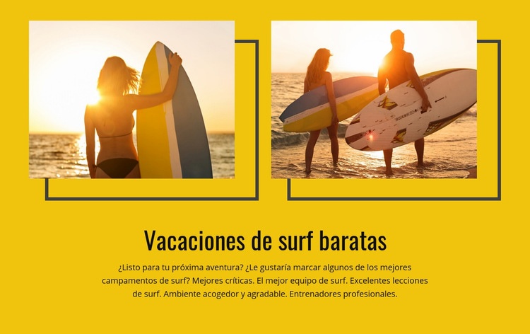 Vacaciones de surf baratas Maqueta de sitio web