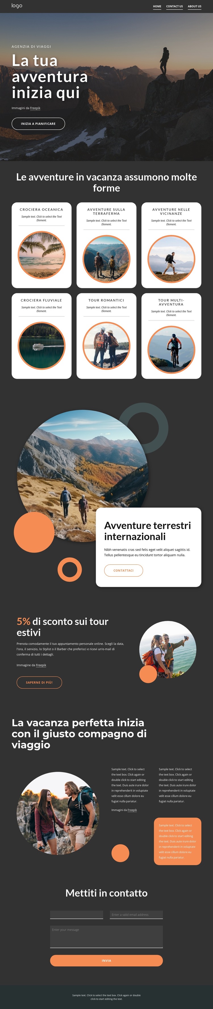 Le tue avventure iniziano qui Modello di sito Web