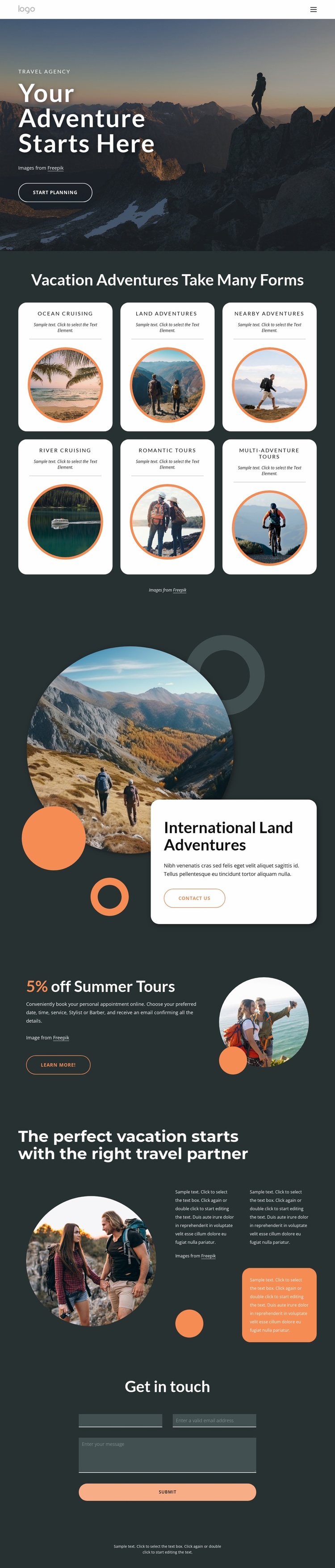 Your adventures starts here Landing Page