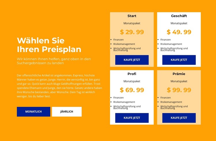 Tarif für jeden Betrag CSS-Vorlage