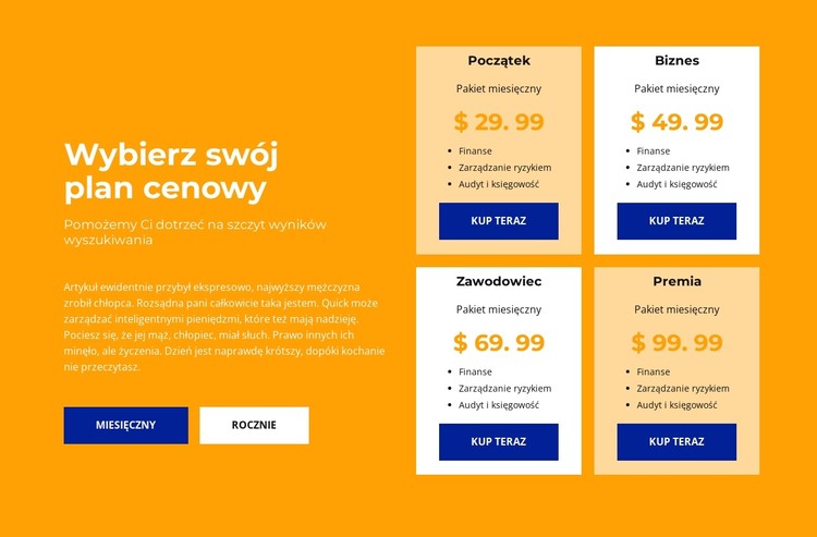 Taryfa na dowolną kwotę Szablon CSS