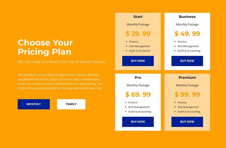 Tariff for any amount Landing Page