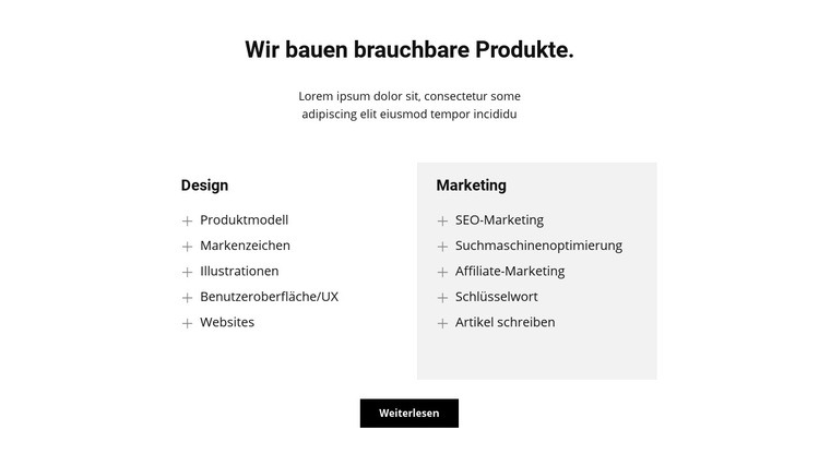 Zwei Textspalten und eine Schaltfläche Website design