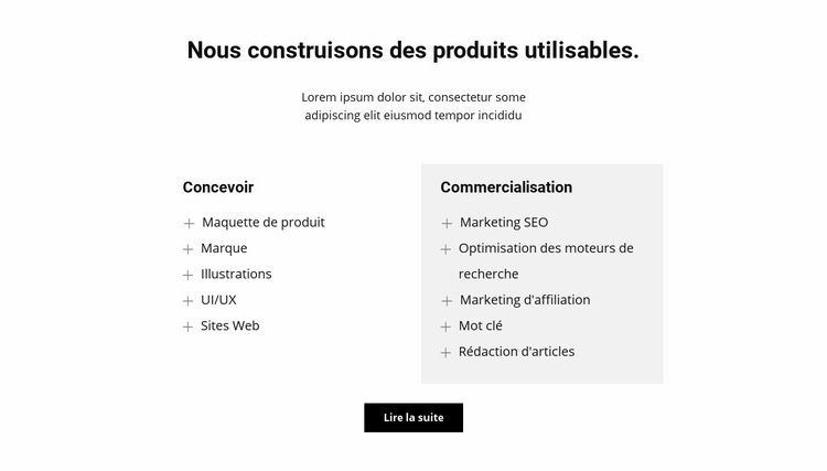 Deux colonnes de texte et un bouton Créateur de site Web HTML