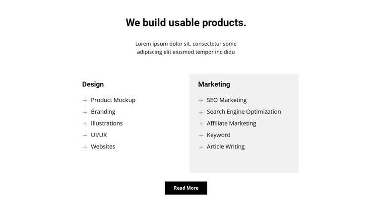 Two text columns and a button Homepage Design