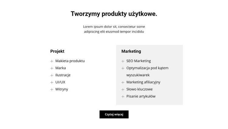 Dwie kolumny tekstu i przycisk Szablony do tworzenia witryn internetowych